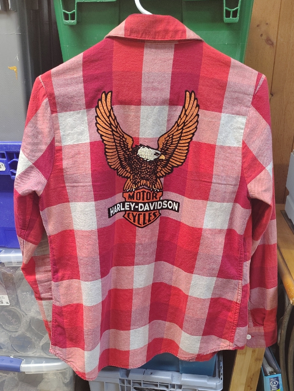 Harley-Davidson Red & White Plaid Shirt with Eagle Patch